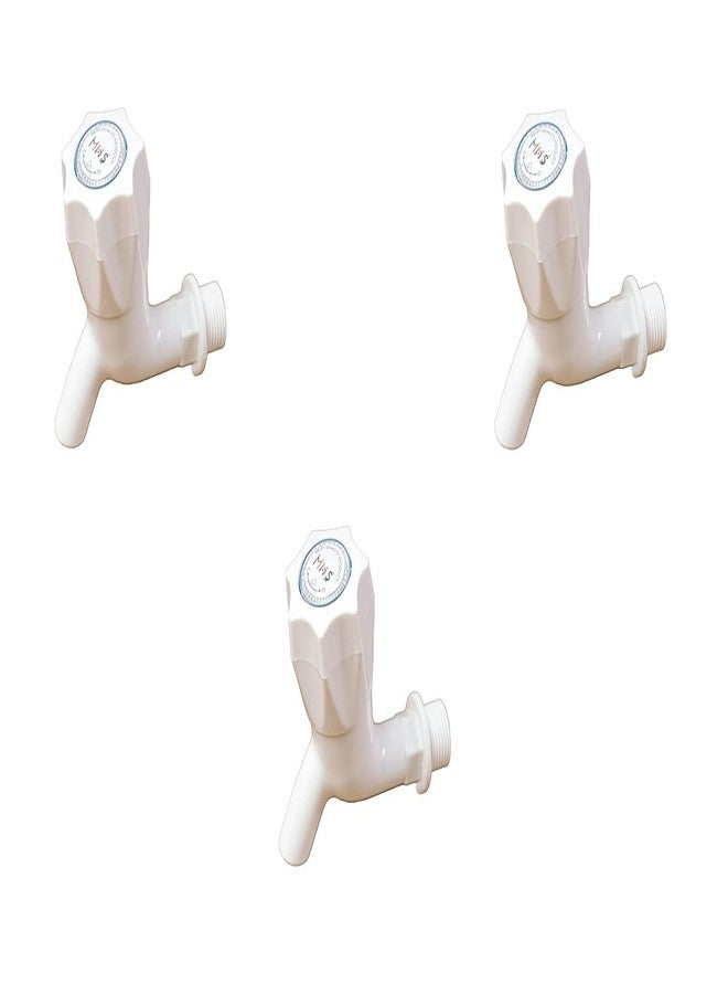 MHS White Abs Plastic Bib Cock Water Tap for Kitchen Bathroom Wash Basins Hot or Cold Water Quarter Turn Operated Ceramic Cartridge Inside 15 mm Inlet (Pack of 3) - Image 1